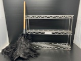Feather Duster and Small Wire Shelving Unit