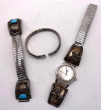 2 Pair Men's Southwestern Sterling Wrist Watch Band Terminations