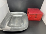 Aluminum Charger/Tray with Red Woven Box