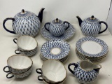 Imperial Russia, Russian Made Cobalt Blue, White and 22K Gold Porcelain Tea Service