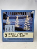 Set of 3 Double Spiral Trees with Clear Lights in Box- Appear New