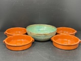 Pottery Bowl, 4 Stoneware Double Handled Bowls