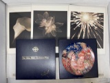 3 Black & White Floral Photographs by Melissa Springer and Edna Hibel Christmas Plate with Box & COA