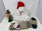 Beekeeper Nutcracker, Yarn & Felt Santa Face and Hand Knitted Stocking