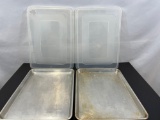 2 Aluminum Cookie Sheets with Plastic Lids
