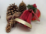 Red Bells Ornament and Large Pine Cones