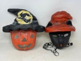 2 Halloween Masks- Jack-O-Lantern with Witch's Hat and Black Cat with Orange Hat