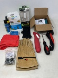Gloves, Cleaning Cloths, Lens Wipes/Lubricant, Car Charger, RainBrella- New in Box, More