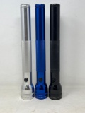 3 Mag-Lite Flashlights- Silver, Blue & Black