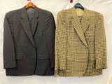 2 Men's Oscar Tailor Co. Suit Jackets- Gray Check and Tan Plaid with Luciano Italia Polo Tag
