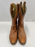 Brown Round-Toed Cowboy Boots with Tan Topstitching, Size 9-1/2D