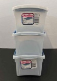 3 Sterlilite Totes with Blue Hinged Lids, 7 Quart Size