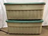 2 Large Tan Totes with Green Lids