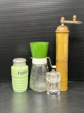 Jadeite Flour Sifter, Nut Chopper, Pepper Mill and Other Shaker