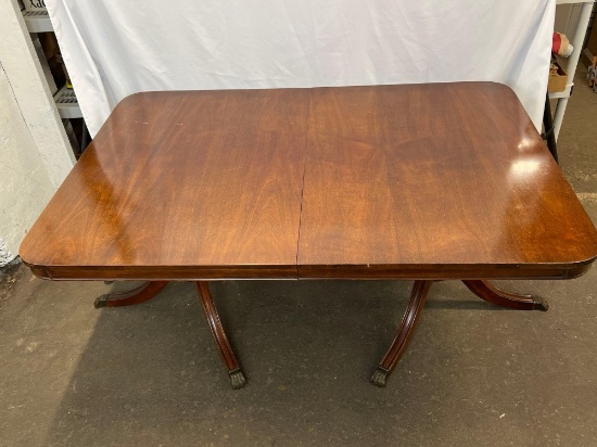Antique Double Pedestal Dining Room Table with 1 Leaf, Table Pads