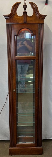 Tall Lighted Curio Cabinet with Broken Arch Pediment Top
