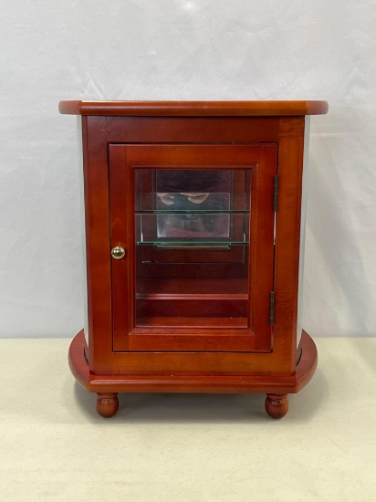 Curio Cabinet End Table or Lamp Stand with Glass Shelf and Ball Feet