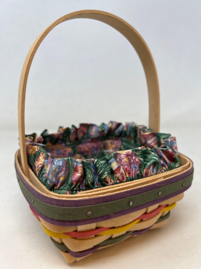 1998 Small, Longaberger Easter Basket with Liner, Protector and Tie-On