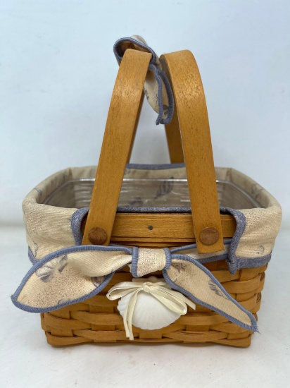 Longaberger 1999 Seashell with Swing Handles, Liner, Protector, Handle Tie and Seashell Tie-On