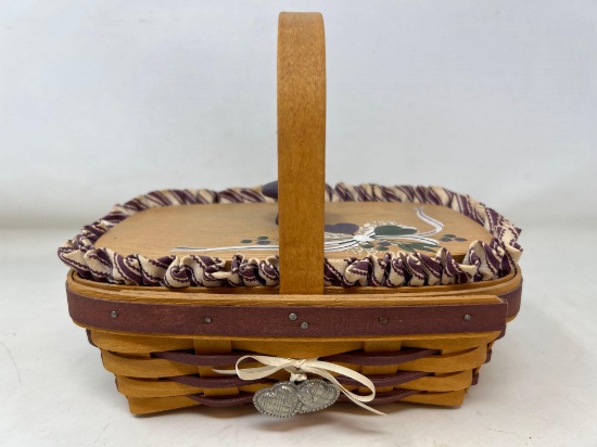 Longaberger 1998 Small Sweet Treats Basket with Liner, Protector, Painted Wooden Lid and Pewter