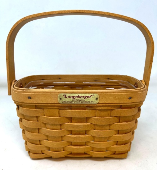 Longaberger 1998 Dresden Tour Basket II with Swing Handle, Brass Tag and Protector