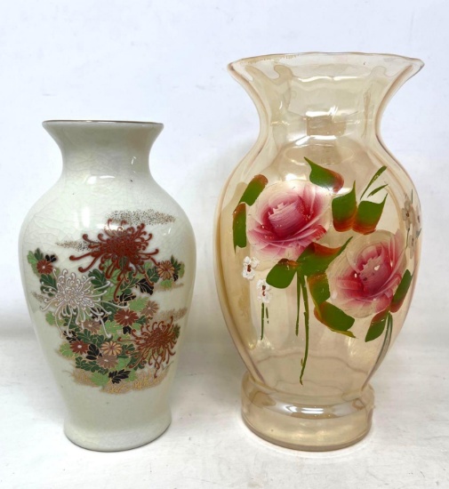 Vase Lot- Hand-Painted Glass, and China