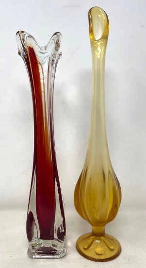 2 Swung Art Glass Vases