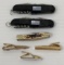 2 Matching Swiss Army Type Pocket Knives, Small Double Blade Pocket Knife and 3 Tie Tacks