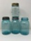 4 Blue Canning Jars- 2 with Zinc Lids, Ball & Atlas Brands