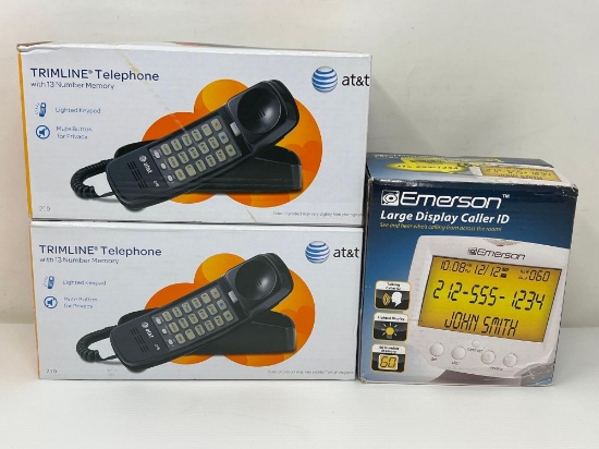 2 AT & T Trimline Telephones and Emerson Large Display Caller ID