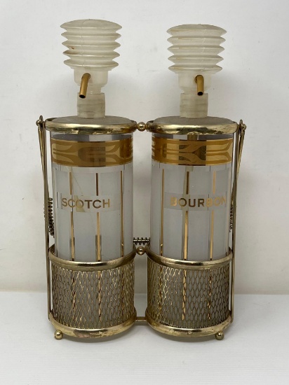 Bourbon & Scotch Dispensers in Gold Tone Holders, 1960's believed to be Fred Press