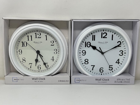 2 Mainstays Sterling & Noble Wall Clocks- New in Boxes, Slightly Different