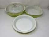 3 Pyrex Dishes- Lidded Casserole, Open Vegetable and Pie Plate