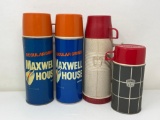 Vintage: 2 Maxwell House Insulated Beverage Containers, 2 Thermos Brand Beverage Containers