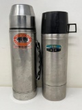 Stainless Steel Thermos with Black Cup and Stainless Steel Uno-Vac with Stainless Cup