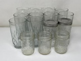 6 & 4 Clear Drinking Glasses and 2 & 3 Jelly Jars