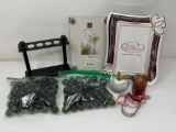 2 Picture Frames, Battery Operated Candle, Glass Apple, Green Marbles, Black Stand & Pastry Blender