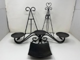 Wrought Iron Lot- 2 Easels, 3 Candle Holder and Curved Tray