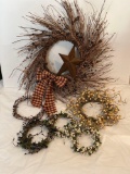 Vine Wreath with Berries, Tin Star & Plaid Bow and 5 Berry Candle Rings
