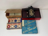 Nat Sherman Wooden Box with Cards, 4 Boxes of Poker Chips, Card Shuffler