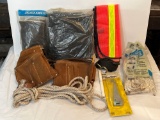 Safety Vest, Leather Tool Holders, Rope, Strap Hinges, Knee Pads