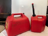 2 Red Plastic Gas Cans- 5-Gallon and 2-Gallon