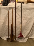 Long- Handled Yard Tools- Pick Axe, Leaf Rake, Shovel and Edger