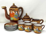 Oriental Tea Serivce- Pot, Lidded Sugar & Creamer, 6 Cups & Saucers