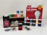 Ace Soft White Light Bulbs, Various Threads, Hand Sewing Needles, Thimble