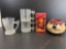 3 Glass Flintstone Mugs, Lion King Cup in Box and Tazmanian Devil Mug