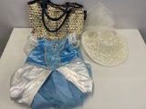 Tote Bag, Child's Cinderella Dress Up Dress and White Lace Hat with Tulle