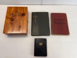 Wooden Bible Box with White Bible, 2 Hymnals and Polish Book