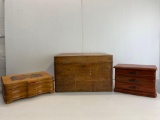 Antique and Vintage Boxes: 3 Wooden Boxes- 2 are Jewelry Boxes