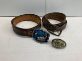 2 Tooled Leather Belts- 1986 B.A.S.S. and Pewter & Enamel Bass Buckles